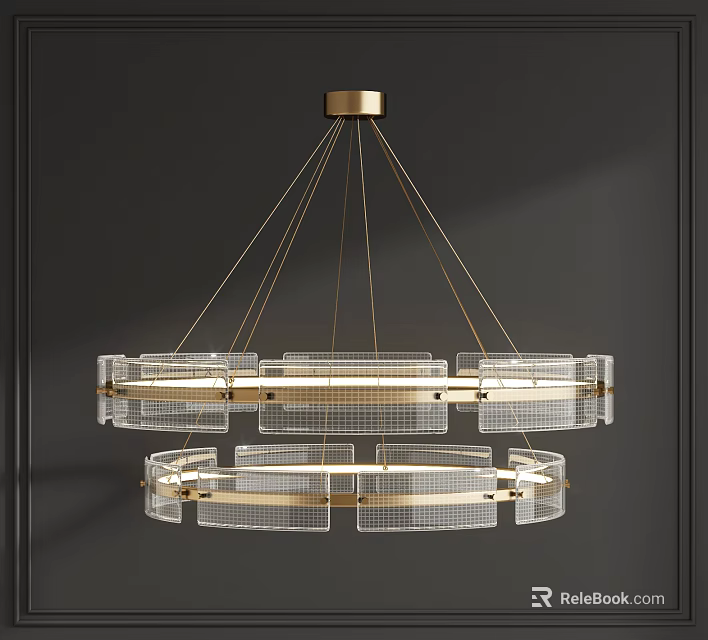 Elegant Modern Gold Metal Frame Transparent Double Ring Chandelier Interior Design 3d model 