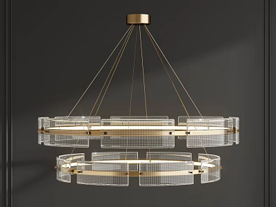 Elegant Modern Gold Metal Frame Transparent Double Ring Chandelier Interior Design 3d model