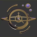 3D Astronomical Orrery Model With Golden Circular Rings And Purple Spheres