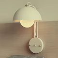 Modern White Wall Lamp with Dome Shade Round Base and Warm Light on Wooden Wall