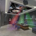 Modern KTV Interior Design With Starry Ceiling Large Screen And Plush Seating