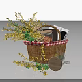 Yellow Floral Bouquet With Green Leaves In Wicker Basket Red White Checkered Cloth
