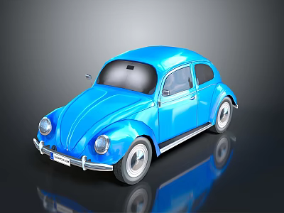 Blue Classic Volkswagen Beetle Car With Shiny Exterior And Retro Design Details 3d model