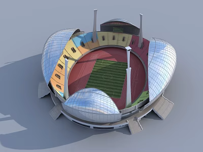 Modern Sports Stadium With Running Track And Green Turf For Fitness Activities 3d model