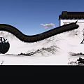 Chinese Garden Wall Design with Curved Eaves Landscape Painting Plum Blossom and Geometric Hollow
