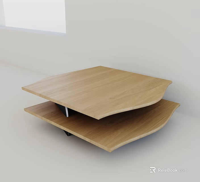 Modern Wooden Coffee Table With Two Tier Design And Black Metal Supports 3d model 