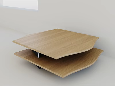Modern Wooden Coffee Table With Two Tier Design And Black Metal Supports 3d model