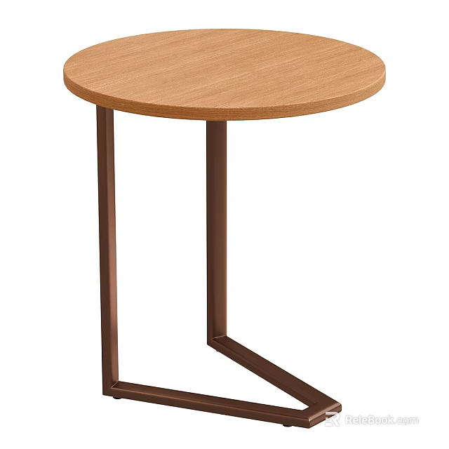 Minimalist Round Coffee Table with Light Wooden Top and Dark Metal Legs Design 3d model 