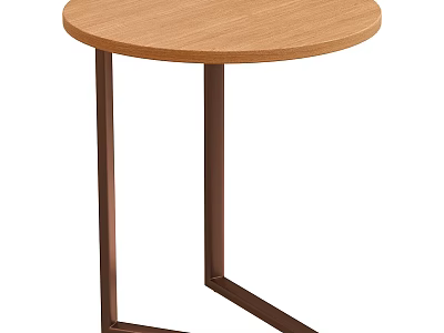Minimalist Round Coffee Table with Light Wooden Top and Dark Metal Legs Design 3d model