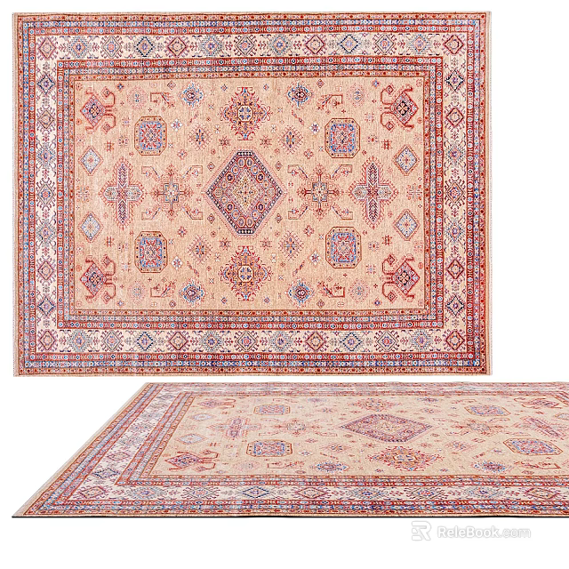 Square Area Rugs With Ornate Traditional Patterns And Soft Hues 3d model