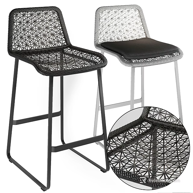 Modern Bar Stools Black And Silver With Intricate Mesh Pattern Detailed Frame Structure 3d model 