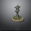 Japanese Stone Lantern Garden Decor With Circular Base And Green Grass