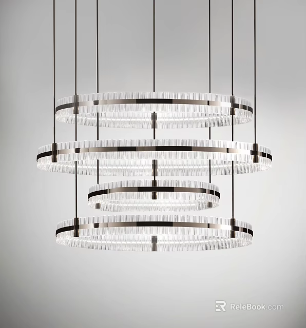 Modern Multi Tier Circular Crystal Chandelier with Metal Frame Hanging on Light Background 3d model 