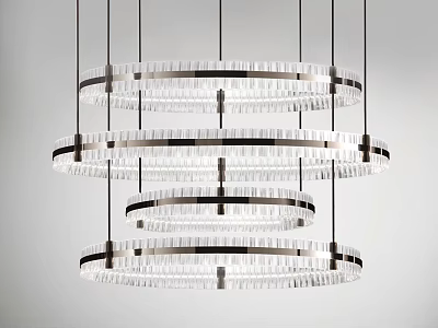 Modern Multi Tier Circular Crystal Chandelier with Metal Frame Hanging on Light Background 3d model