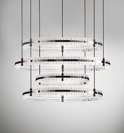 Modern Multi Tier Circular Crystal Chandelier with Metal Frame Hanging on Light Background 3d model