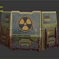 Green Radioactive Storage Container With Warning Symbols Metal Panels And Handles