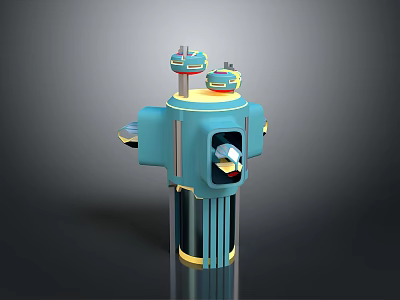 Blue Cylindrical Mechanical Device With Yellow Accents Top Knobs And Transparent Section 3d model