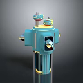 Blue Cylindrical Mechanical Device With Yellow Accents Top Knobs And Transparent Section