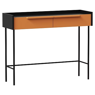 Modern Stylish Dressing Table With Orange Drawers And Black Metal Legs 3d model