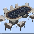 Oval Entertainment Poker Table With Green Layout And Comfortable Surrounding Chairs