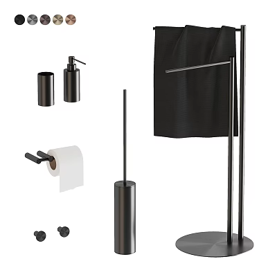 Modern Black Bathroom Accessories With Towel Rack Soap Dispenser Toilet Paper Holder And Brush Stand 3d model
