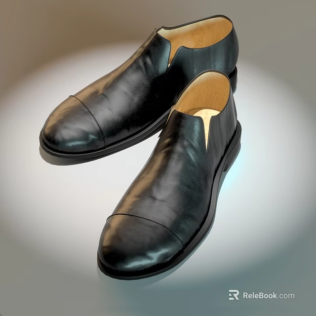 Polished Black Leather Formal Dress Shoes With Smooth Surface And Light Lining 3d model 