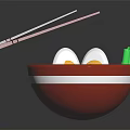 Delicious Ramen Bowl With Soft Boiled Eggs Noodles Green Vegetables And Decorative Pink Flower