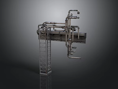 Industrial Mechanical Equipment With Steel Frame And Pipeline Structure Components 3d model
