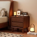 Wooden Bedside Table With Two Drawers Table Lamp Photo Frame And Books