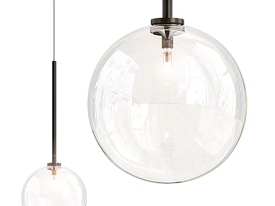 Contemporary Transparent Glass Ball Pendant Lights Hanging With Black Metal Frames 3d model