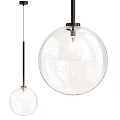 Contemporary Transparent Glass Ball Pendant Lights Hanging With Black Metal Frames