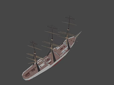 Vintage Sailing Ship 3D Model With Multiple Masts And Classic Hull Design 3d model
