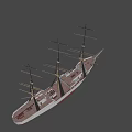 Vintage Sailing Ship 3D Model With Multiple Masts And Classic Hull Design