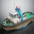 Tugboat Model With Green Deck White Superstructure And Blue Crane 3d model
