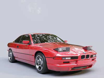 Sleek Red BMW Two Door Coupe With Silver Wheels And Tree Reflections 3d model