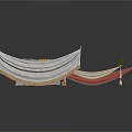 Scenic Hanging Drapery Decor Elements With Colorful Fabrics And Metal Brackets