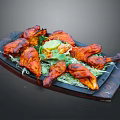 Grilled Chicken Pieces on Wooden Platter with Fresh Greens and Lemon Garnish