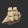 Historical Sailing Warship With Multiple White Sails And Tall Masts