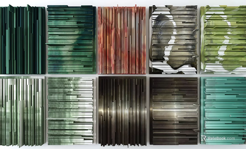 Colorful Textured Modern Wall Decor With Various Colored Strips And Patterns For Interior Design 3d model 