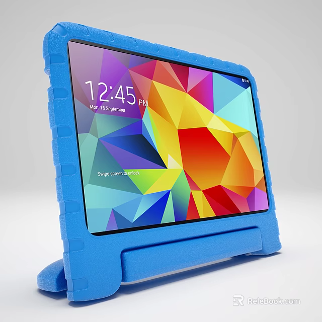 Blue Protective Tablet Case With Stand And Vibrant Colorful Geometric Screen 3d model