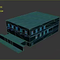 Modern Blue Building With Flat Roof Multiple Windows And Stepped Entrance