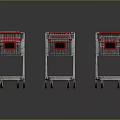 Three Shopping Carts With Silver Frames Red Handles And Metal Grid Design 3d model