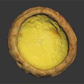 Golden Brown Crust Egg Tart With Creamy Yellow Filling On Black Reflective Surface