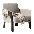 Modern Luxury Fabric And Leather Upholstered Single Sofa With Cozy Knitted Throw Blanket For Home Decor