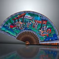Traditional Colorful Painted Fan With Intricate Oriental Figure And Architecture Scenery