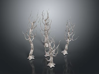 Natural Branch Sculptures with Wooden Trunks and Stone Bases for Indoor Home Decor 3d model