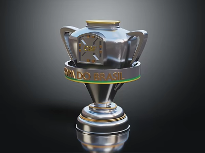 Brazil Trophy With Silver And Gold Design And Shiny Reflective Base 3d model