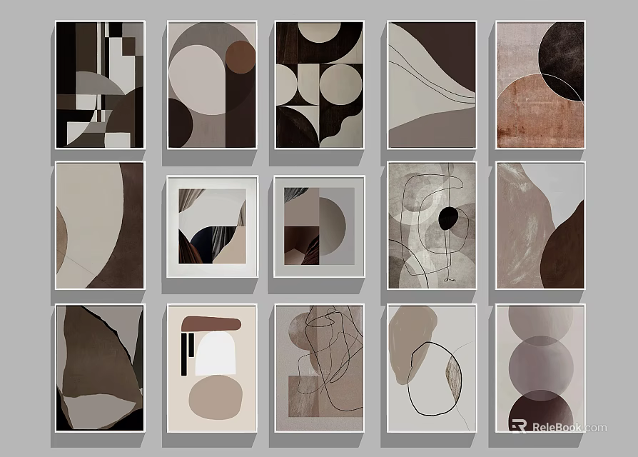 Modern Abstract Wall Art With Geometric Patterns Neutral Tones And Decorative Designs 3d model 