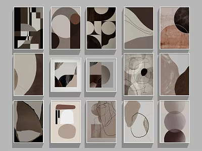 Modern Abstract Wall Art With Geometric Patterns Neutral Tones And Decorative Designs 3d model