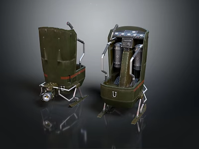 Green Spacecraft Lander Modules With Metal Landing Gear And Structural Components 3d model
